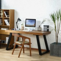 美式创意双人办公桌 家用实木书房书桌 简易老板电脑铁艺办公桌子