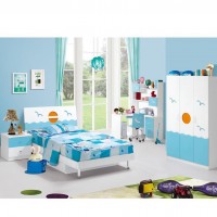 天蓝色儿童房整套家具四件套 韩式衣柜床书桌 卧室成套家具