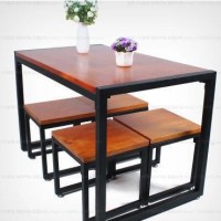 美式乡村复古酒 铁艺实木西餐桌椅组合 长方形办公桌椅 咖啡椅